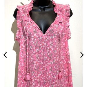 NWT Vineyard Vines Oleander Floral Ruffle Top Popover Knockout Pink